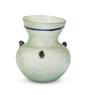 A glass mosque lamp,Possibly Syria or Egypt, 19th century,&nbsp;
Of typical waisted form, with three...