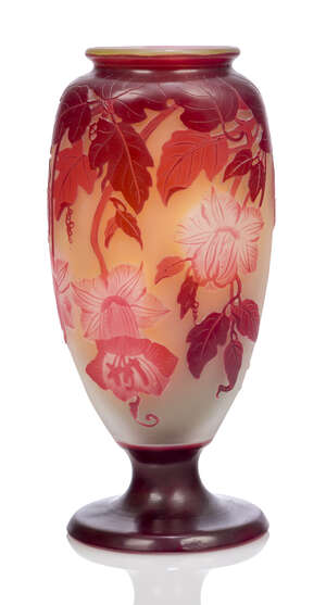 
	
		Gallé, a double overlay cameo glass vase with convolvulus 
		c.1910, signed in cameo...