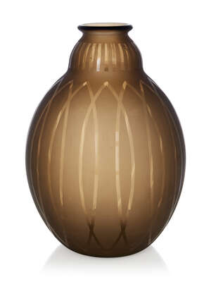 
	
		Schneider, 
		 
		Art Deco geometric gourd-shape vase, circa 1930, 
		Clear and...