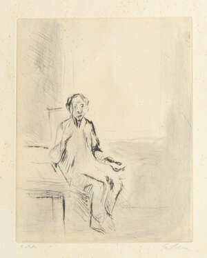 
	
		Georg Eisler, Austrian 1928-1998- Portrait of a man, possibly György Lukács; etching,...