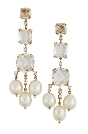 
	
		A pair of rock crystal, cultured pearl and diamond earrings, by H Stern, each suspending...