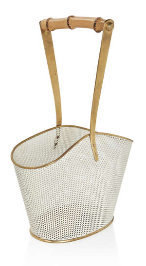 
	
		Manner of Mathieu Mategot, 
		 
		Perforated metal bottle holder, c.1950, 
		Lacquered...