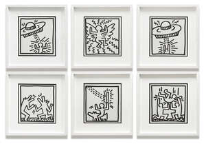 
	
		After Keith Haring,
		American 1958-1990-
		 
		Alien Attack I, Flying Angel, Alien...