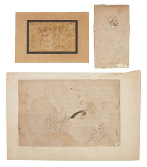
	
		A group of three Pahari school drawings, North India, late 18th century, pencil on paper,...