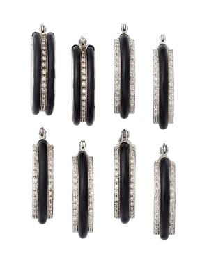 Four pairs of hoop earrings, each set with diamond lines, with rubber accents, to post fittings,...