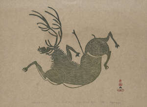 
	
		Aqjangajuk Shaa RCA, 
		Canadian 1937-2019-
		 
		Wounded Caribou, 1961;
		 
		stonecut...