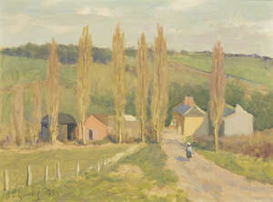 
	
		Alan Stenhouse Gourley PROI, 
		British 1909-1991 - 
		 
		Figure on a road to a...