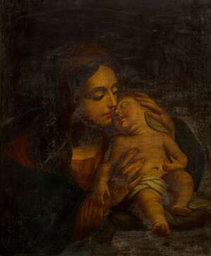 
	
		French School, 
		 
		early 19th century- 
		 
		Madonna and Child; 
		 
		oil on...