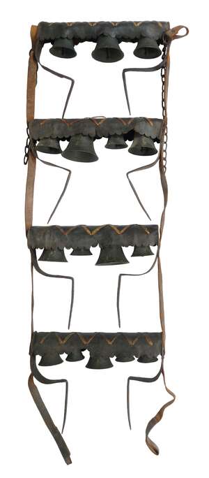 
	
		A set of four copper alloy wagon or team bells, by Robert Wells of Aldbourne, Wiltshire,...