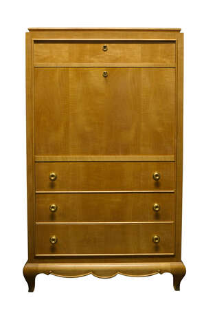 An Art Deco style satin birch secretaire, in the manner of René Prou,
Late 20th Century,
With an...