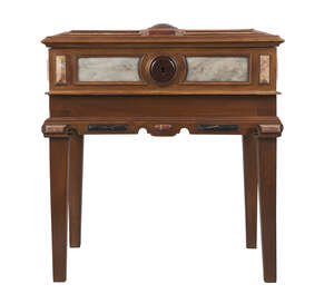 
	
		A Viennese walnut and specimen marble casket, of Renaissance style, late 19th century, 