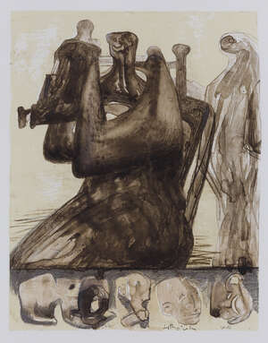 
	
		Henry Moore OM CH FBA,
		British 1898-1986-
		 
		Mother and Child with Border Design...