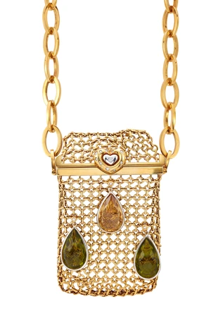 A diamond and paste set mesh purse, the mesh-link purse with rectangular mount and heart shaped...