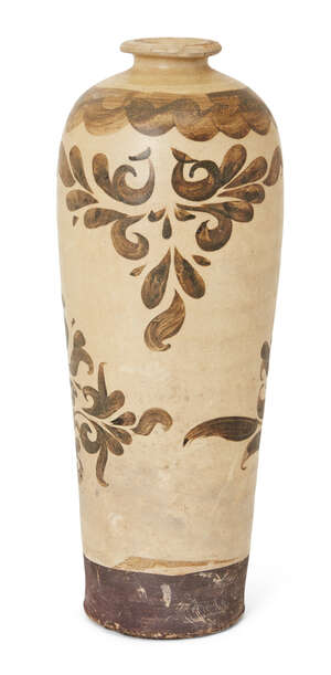 
	
		A large Chinese stoneware Cizhou-type vase, Ming dynasty, covered in a cream slip and...