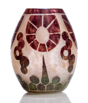 
	
		Le Verre Français, a miniature cameo glass vase  
		c.1930, signed with inset 'cane' ...