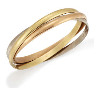 
	
		Cartier, a Trinity, bangle, by Cartier, designed as three interlocking bangles, British...