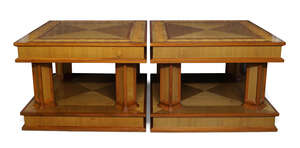 
	
		Derek Frost, a pair of sycamore, yew and Hungarian ash inlaid side tables, late 20th...