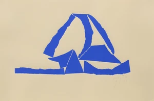 Barry Flanagan OBE RA,&nbsp;British 1941-2009,&nbsp;Yacht II, 1983;&nbsp;linocut printed in blue on wove,&nbsp;signed,...