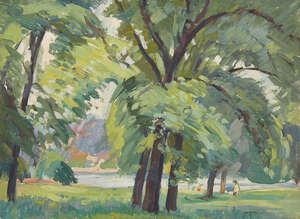 
	
		Walter Durac Barnett, 
		British 1879-1961 - 
		Lush green landscape; 
		oil on canvas...