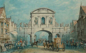 Circle of Frank Moss Bennett, 
British 1874-1953- 
 
Procession at Admiralty Arch; 
 
