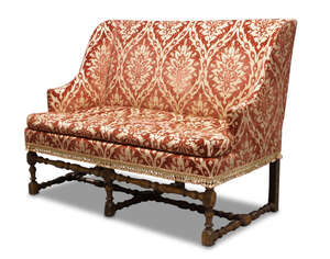 
	
		A Flemish walnut settee, 19th century, the straight back above downward swept armrests,...
