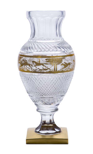 
	
		A Continental glass and gilt heightened vase, early 20th century, the body with...