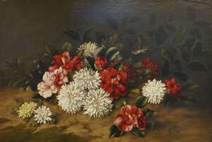 
	
		W R Thompson, British, late 19th century- Camellias and Chrysanthemums, 1883; oil on canvas,...