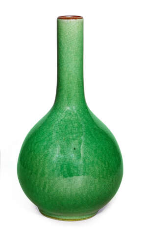 
	
		A Chinese apple-green crackle-glazed 'green Ge' bottle vase, 18th/19th century, the...
