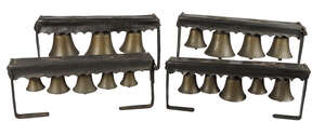 
	
		A set of four copper alloy wagon or team bells, by Robert Wells of Aldbourne, Wiltshire,...