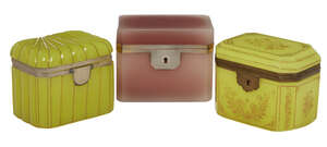 
	
		A Continental citron and gilt glass casket, late 19th century, with canted corners,...