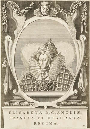 After Isaac Oliver, 
		British 1560-1617- 
		 
		Queen Elizabeth I; 
		 
		engraving, 24.5x17cm: together with twelve other etchings and engravings depi