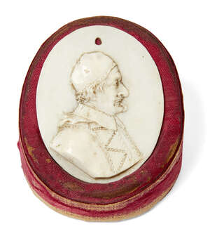 
	
		An Italian carved ivory relief plaque of a Cardinal, 17th/18th century, depicted wearing...