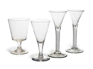 
	
		A sherry glass, 18th century, with plain trumpet form bowl to plain stem, with circular...