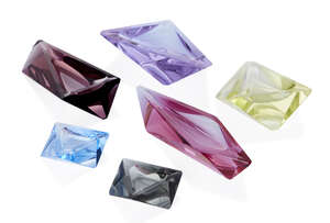 
	
		Murano, 
		 
		Collection of six Murano glass ashtrays, circa 1970, 
		Faceted and...