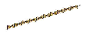 
	
		A diamond and enamel flexible bracelet, designed as a series of channel-set brilliant-cut...