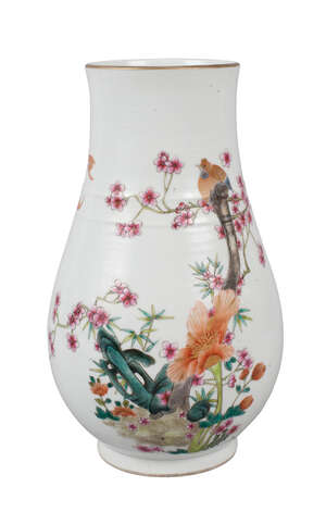 
	
		A Chinese porcelain vase, hu, Jiaqing seal mark, Republic period, painted in famille rose...