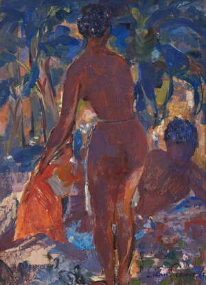 
	
		Stuart Scott Somerville,
		British 1908-1983-
		 
		African figures;
		 
		oil on...