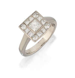 
	
		A diamond cluster ring, the princess-cut diamond centre within a princess-cut diamond...