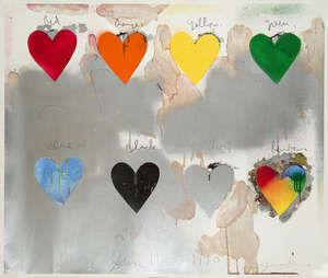 
	
		Jim Dine,
		American b.1935;
		 
		Eight Hearts, 1970;
		 
		screenprint in colours on thin...