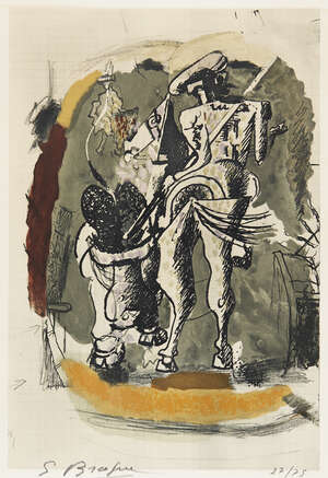 
	
		After Georges Braque, 
		French 1882-1963- 
		Torero, 1950; 
		photolithograph in colours...