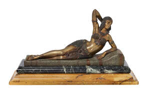 
	
		Demetre H. Chiparus (1886-1947), an Art Deco patinated and gilt-bronze figure on a marble...