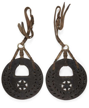 
	
		A pair leather horse stirrup  fittings, South America, early 20th century, each of...