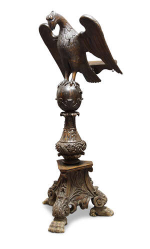 
	
		A Southern Netherlandish oak lectern, Flemish, circa 1600, the top carved with an eagle...