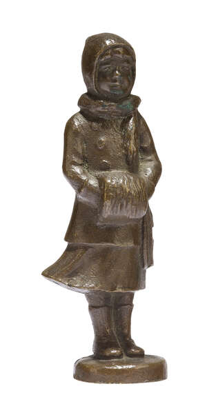 
	
		Hans Keck (1875-1941), a small bronze model of a girl with her hands in a muff
		c.1915,...