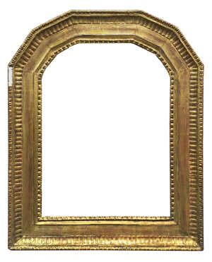 
	
		A French Gilded Composition Louis XVI Octagonal Arched Frame, with rais-de-coeur sight,...