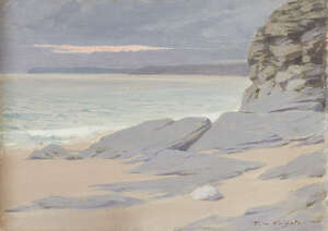 
	
		Thomas W Holgate RBA,
		British 1869-1954-
		 
		Evening, near Porthleven...