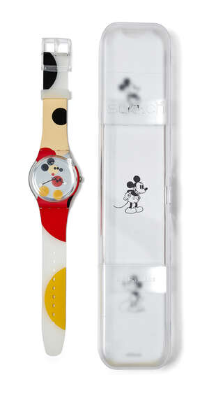 
	
		Damien Hirst (British b.1965), a Swatch Mirror Spot  Mickey [SUOZ290S] wrist watch 
		