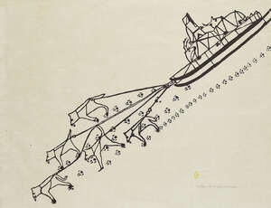 
	
		Harold Quarliksaq, 
		Canadian 1928-1980- 
		 
		Dog Team, 1971; 
		 
		stonecut print...