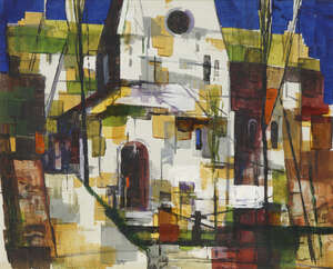 
	
		Henry Houghton Trivick, 
		British 1908-1982
		 
		White church; 
		 
		gouache on...
