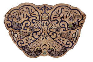 
	
		A Chinese silk embroidered butterfly panel, early 20th century, shaped as a butterfly in...
